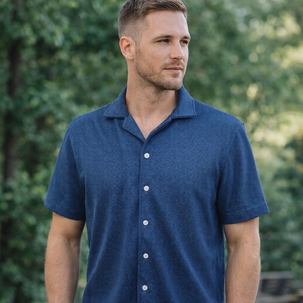 Scotch & Soda Mens Short Sleeve Button Down Shirt | Blue | Medium